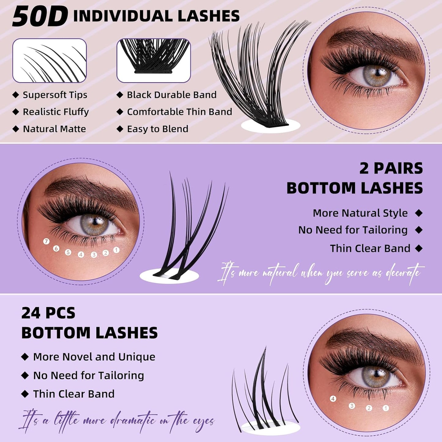 Eyelash Extension Kit - 10-18mm D Curl Lash Clusters with Bottom Lashes | DIY Bond & Seal Applicator