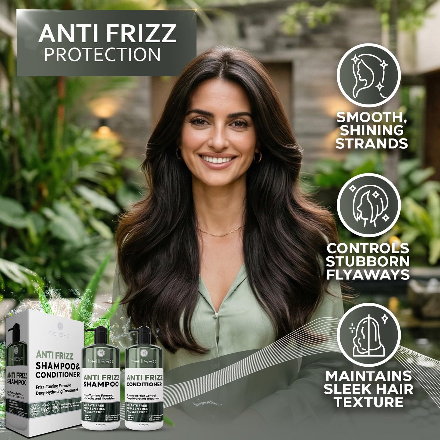 Anti Frizz Shampoo and Conditioner Set - Sulfate Free Hair Care Products for Women and Men - Frizzy Hair Control - Hydrating, Smoothing Salon Moisture - Paraben Free Formula - 16 Fl Oz (Set of 2)