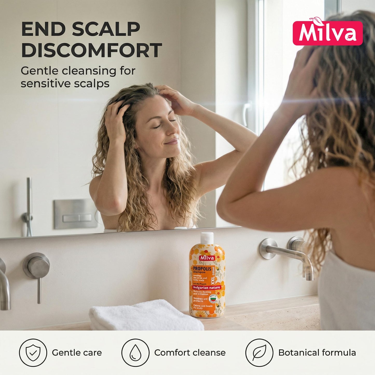 Milva Itchy Scalp Shampoo with Propolis - 6.7 Fl Oz Honey Bee Propolis Shampoo - Itchy Scalp Treatment & Anti Dandruff - Strengthens, Prevents Breakage & Protects Hair - Made in Bulgaria - 200ml