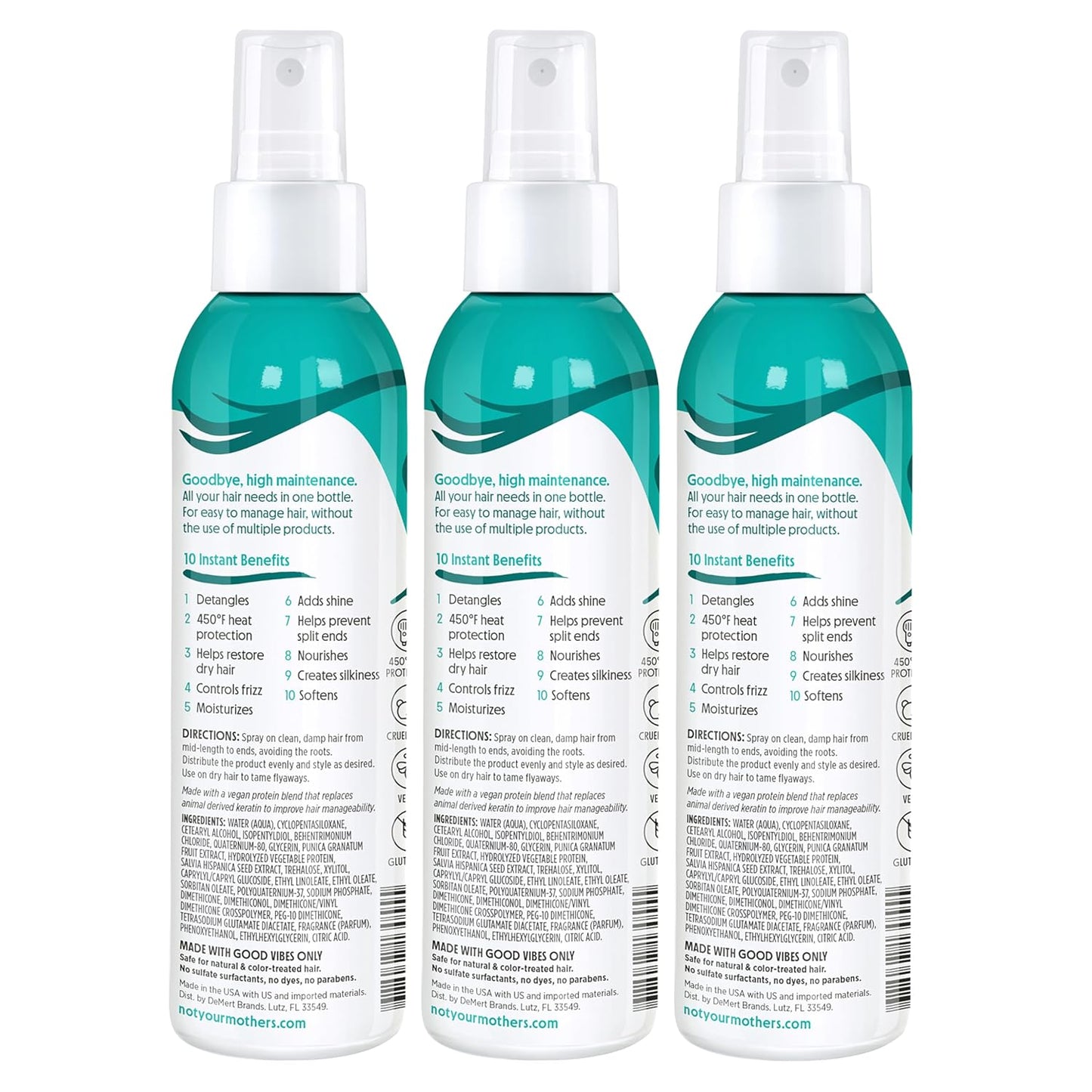 Not Your Mother's All Eyes On Me 10-In-1 Hair Perfector - Moisturizing Detangler & Heat Protectant Spray | 6 fl oz (3-Pack)