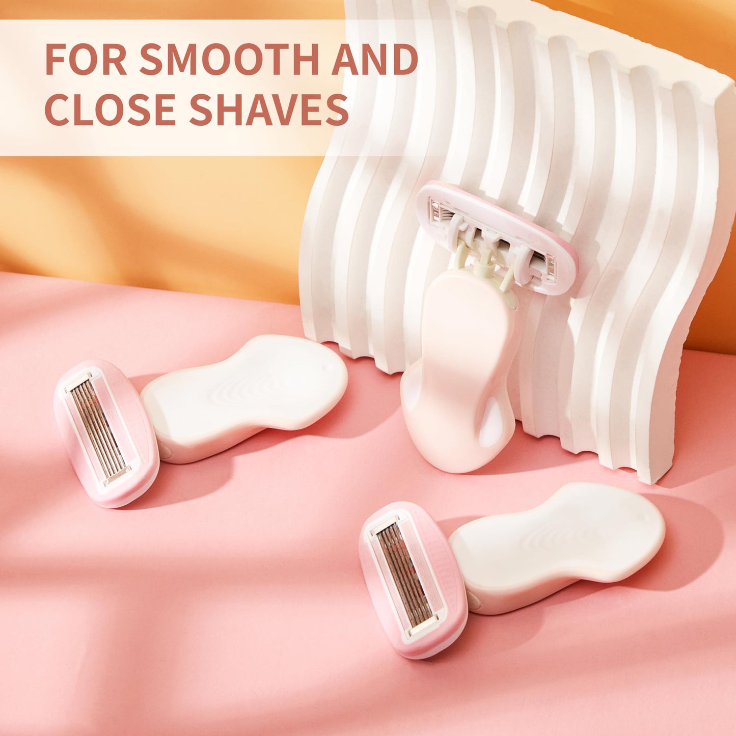 BeautyGlow Travel Razor for Women with Mini Handle, Extra Smooth 5-Blade Travel Size Razors with Case & Gift Box, Includes 5 Cartridges (Pink)