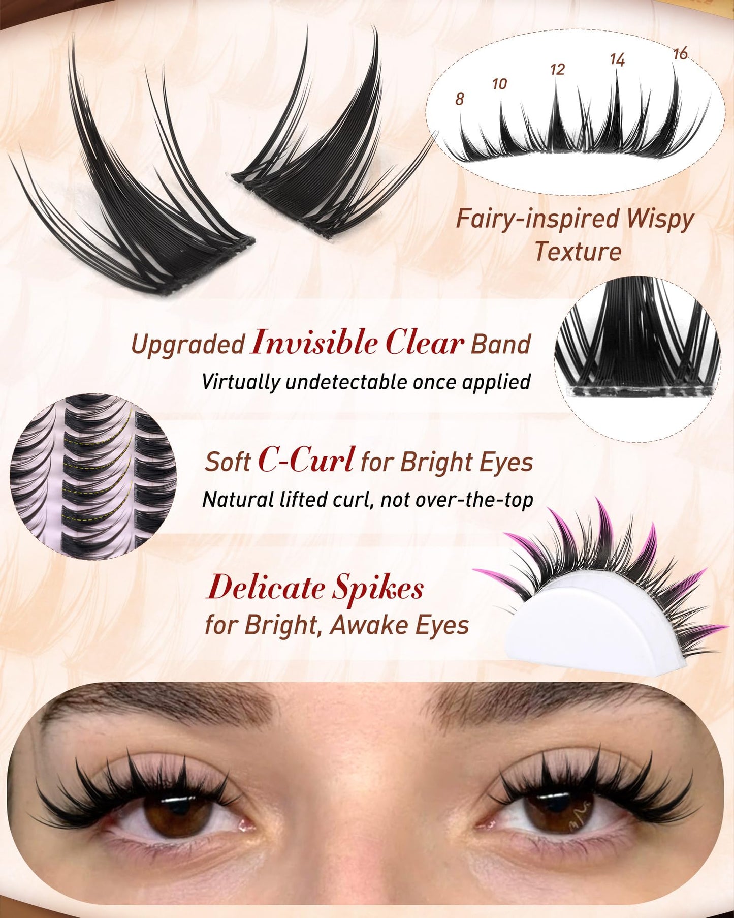 Manga Lash Clusters Natural Anime Lash Clusters with Spikes Fairy Cluster Eyelash Extensions Wispy Spiky Cosplay Individual Lashes with Invisible Band C Curly Doll Lash Extension 8-16MM by zenotti