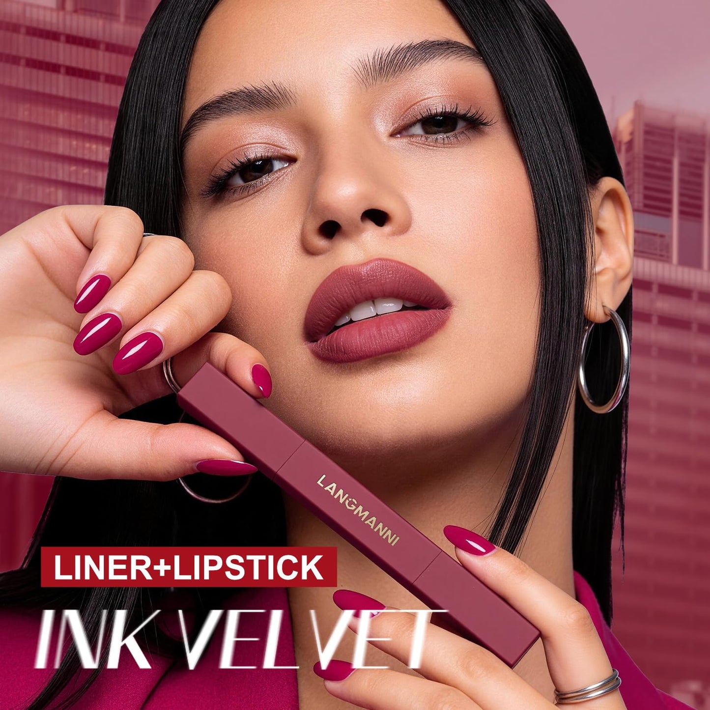 LANGMANNI 2-in-1 Lipstick & Lip Liner Set,2 Colors Set|Angled Lipstick+Matching Lipliner Pencil|Velvet Matte Finish,Long-Lasting & Smudge-Resistant|All-in-One Lip Makeup Kit for Women(#9+10)