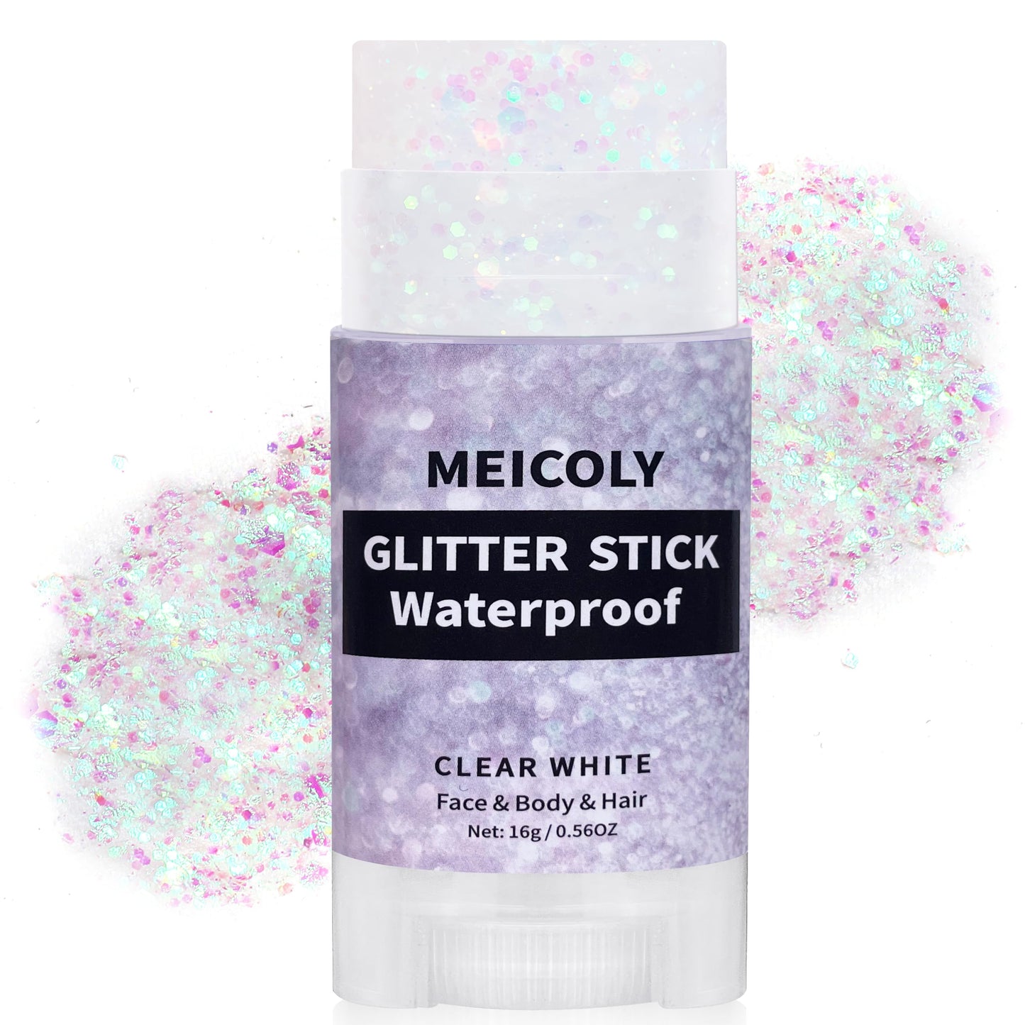 MEICOLY Clear White Hair Glitter Stick,Body Glitter Stick for Women,Sparkle Glitter Fairy Makeup,Waterproof Mermaid Costume Face Glitter,for Party Rave Festival