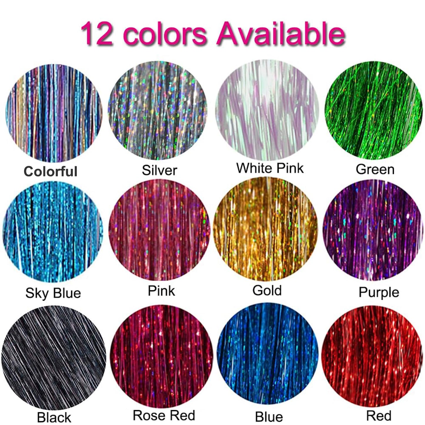47Inch Hair Tinsel Kit with Tools Fairy Hair Tinsel Hair Extensions Heat Resistant Colorful Shiny Sparkling Glitter Hair for Women Girls
