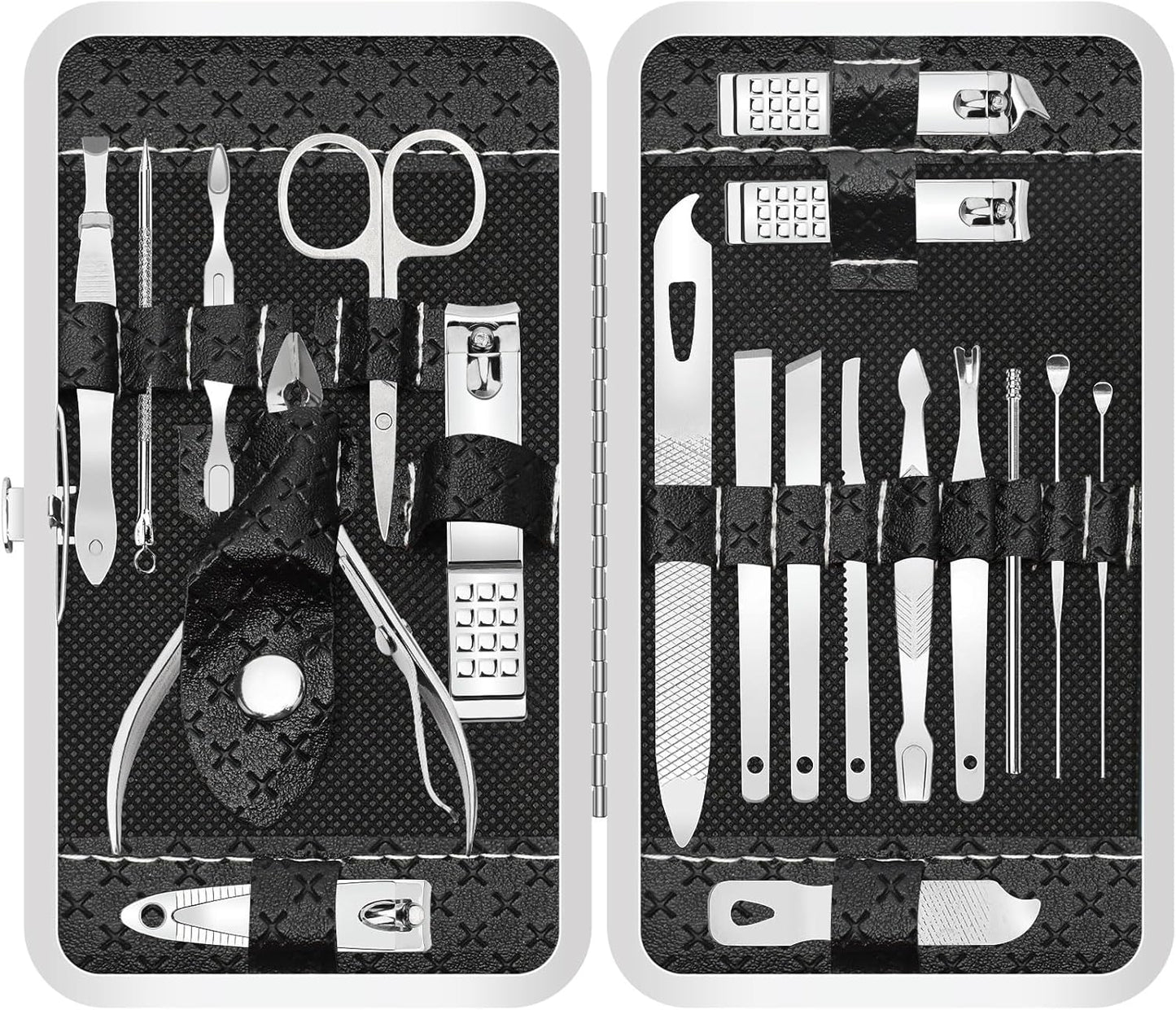Professional 19-Piece Manicure Set - Stainless Steel Nail Clipper Kit for Travel | Grooming Tools with Leather Case