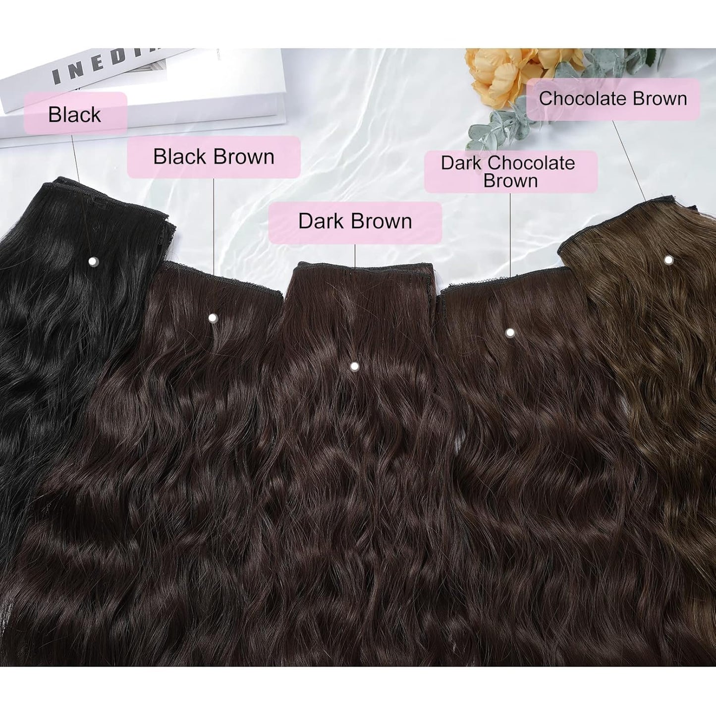 Clip-In Hair Extensions - 24" Thick Brown Loose Waves | Invisible Lace Weft for Natural Look