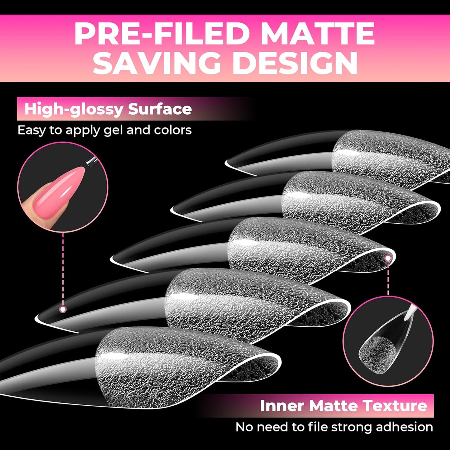 Stiletto Gel Nail Tips - 510 Pcs Medium Almond Full Cover Acrylic Press-On Nails | Pre-Etched for DIY Salon Use