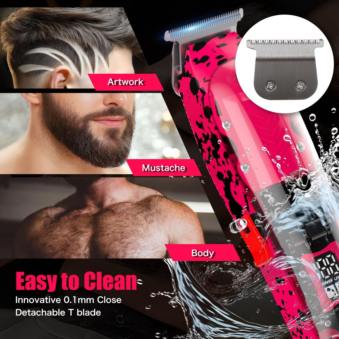 Tuanchuanrp Professional Hair Clippers for Woman, Cordless Barber kit for Hair Cutting & Grooming, Hair Clippers and Trimmer Set for Barber Haircut with LED Display, 8 Fade Taper Combs(Pink Set)