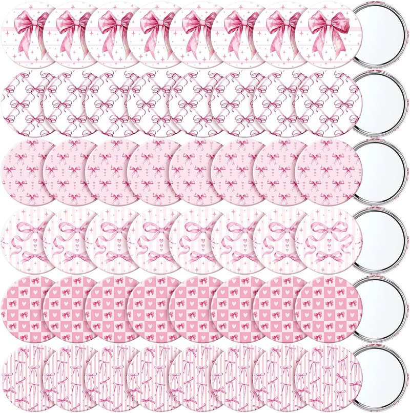 Compact Pink Bow Mirrors - 48 Pcs Mini Purse Mirrors for Women | Coquette Aesthetic Party Favors & Gifts