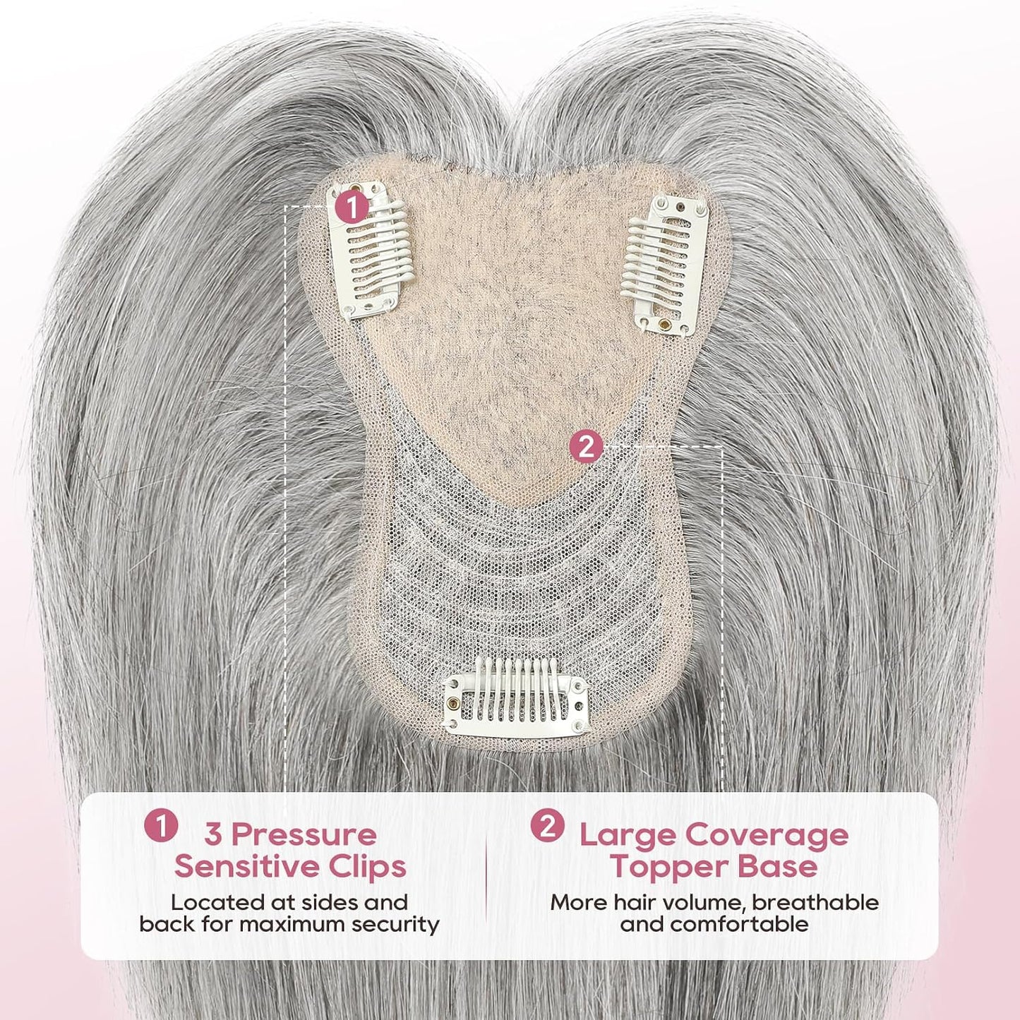 Human Hair Toppers for Women - Real Thick Hair Topper for Instant Volume | Gray Wiglet for Daily Wear