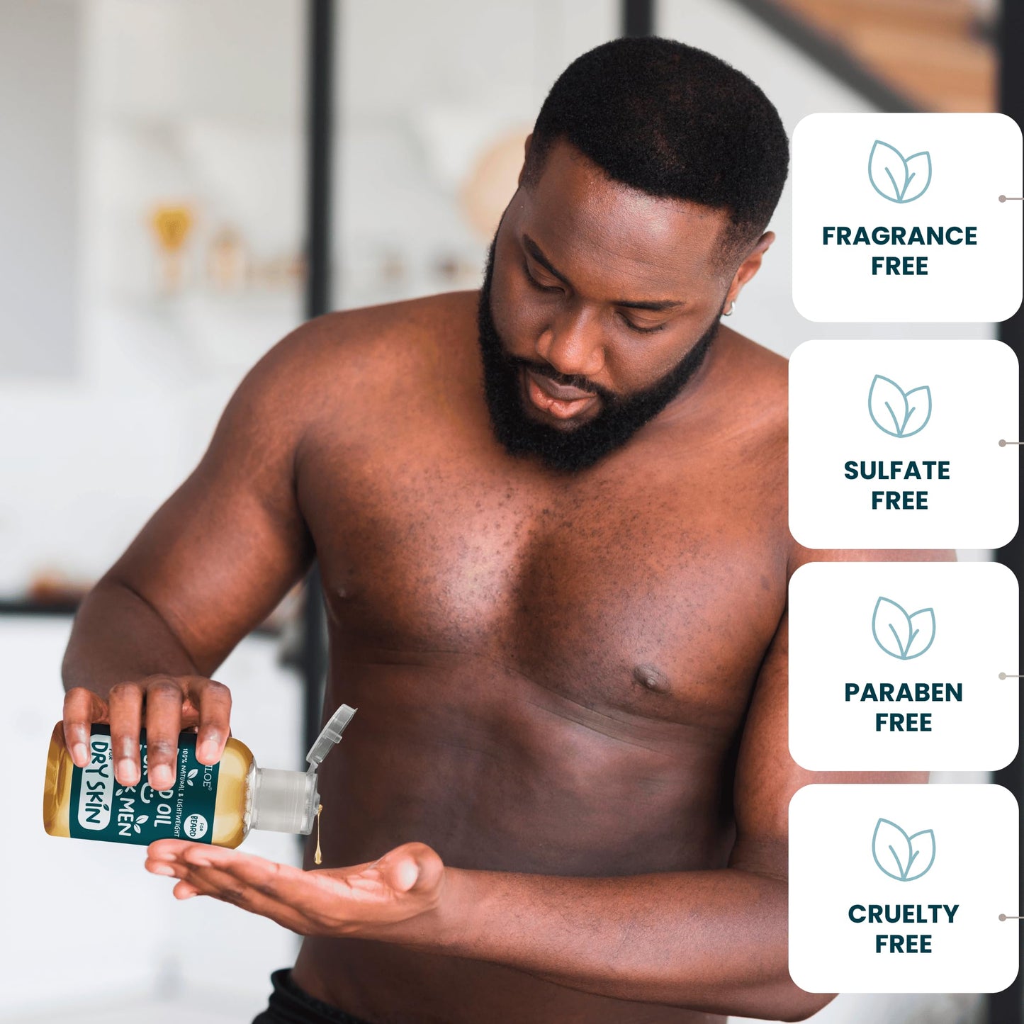 Ouiloe Beard Oil for Dry Skin - Non Comedogenic Beard Oil for Black Men - Safe for Acne Prone, Sensitive Skin - Unscented, Fragrance Free, Lightweight, Non Greasy, Soothing and Natural, 2oz
