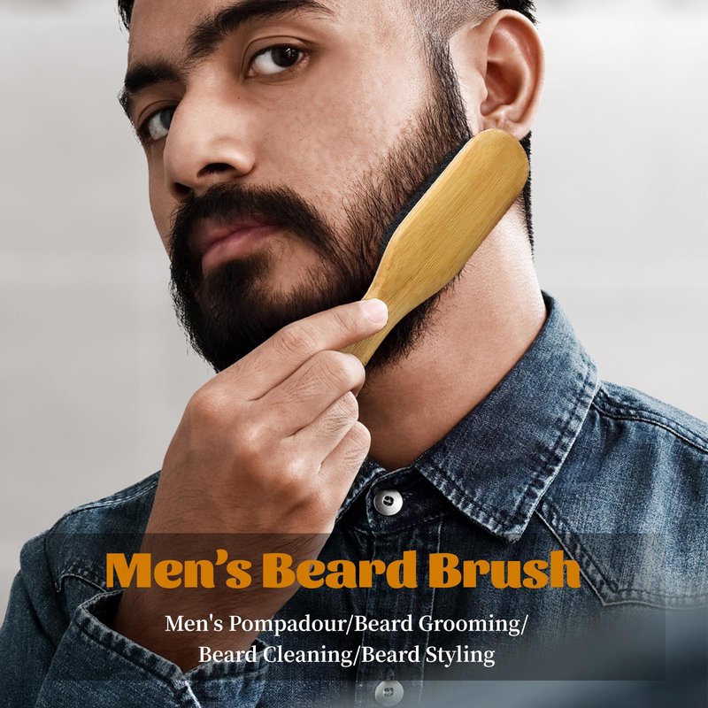 40 Pack Small Boar Bristle Hair Brush Bulk, Bamboo Handle -Slick Back Beard Brush, Hard Bristle Brush for Thick Hair, Curly, Frizz Control,Dual Use for Women & Men, Pet Grooming Cat & Dog