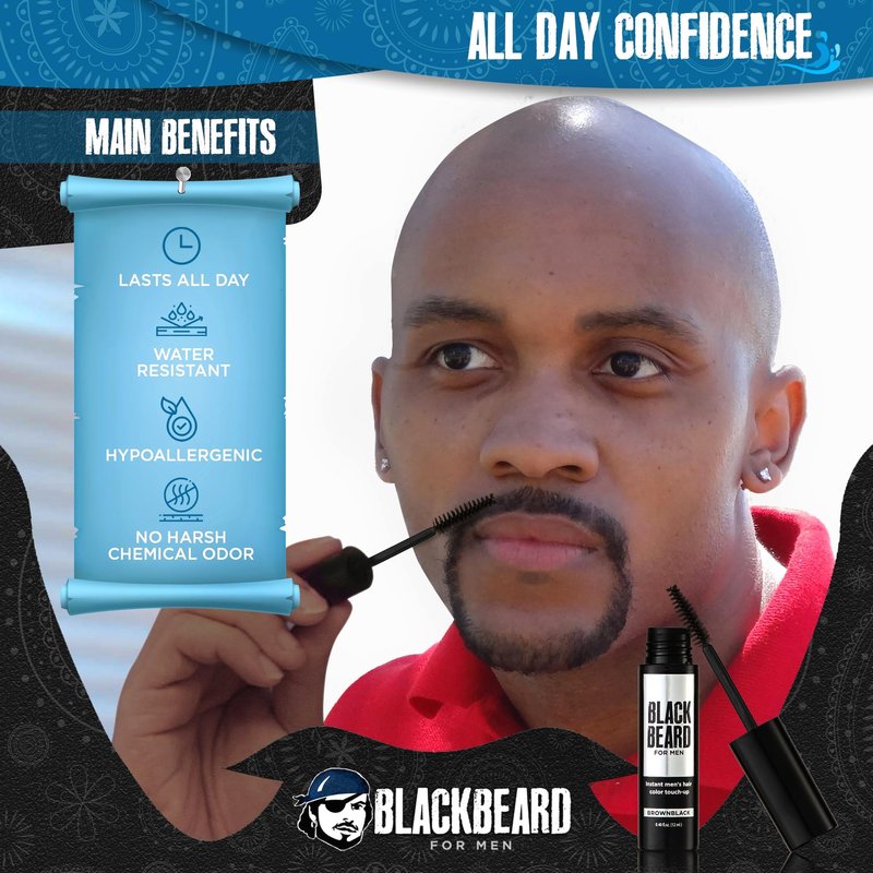 Blackbeard for Men Beard Color – 1-Day Beard, Mustache, Eyebrow, Sideburns Color – Temporary Facial Hair Tint - Hypoallergenic Beard Dye Alternative – Up to 45 applications – Brown/Black, 6 Pack