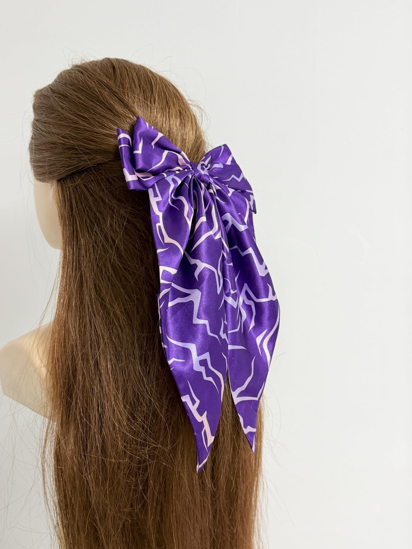 K-Style Demon Movie Hunters Hair Bows,Purple Demon Energy Hair Accessories for Girls, Oversized Hunters Satin Hair Bow Clips, Long Tail Silky Hair Ribbon Clips for Women Girls Fans