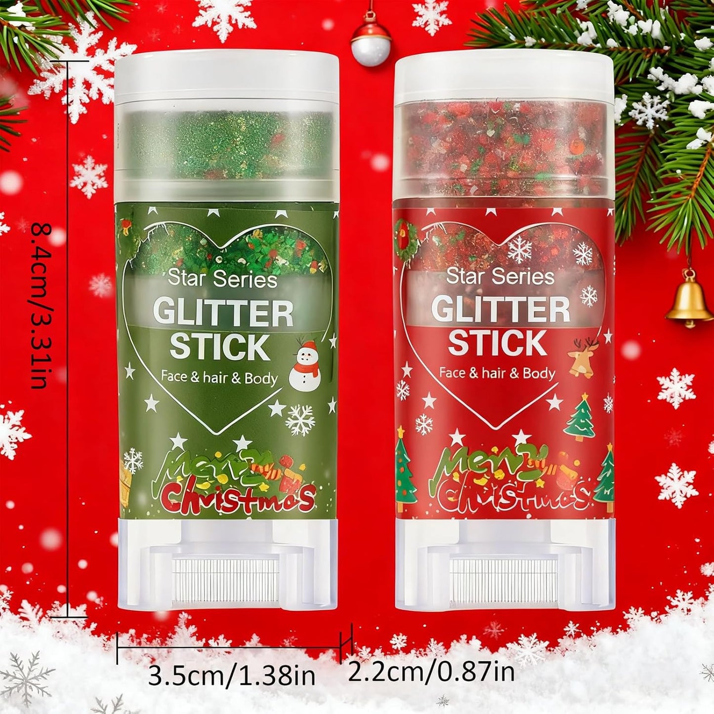 Christmas Body Glitter Stick - Waterproof Face & Hair Glitter for Kids & Adults | Long-Lasting Red Gel for Festivals & Concerts