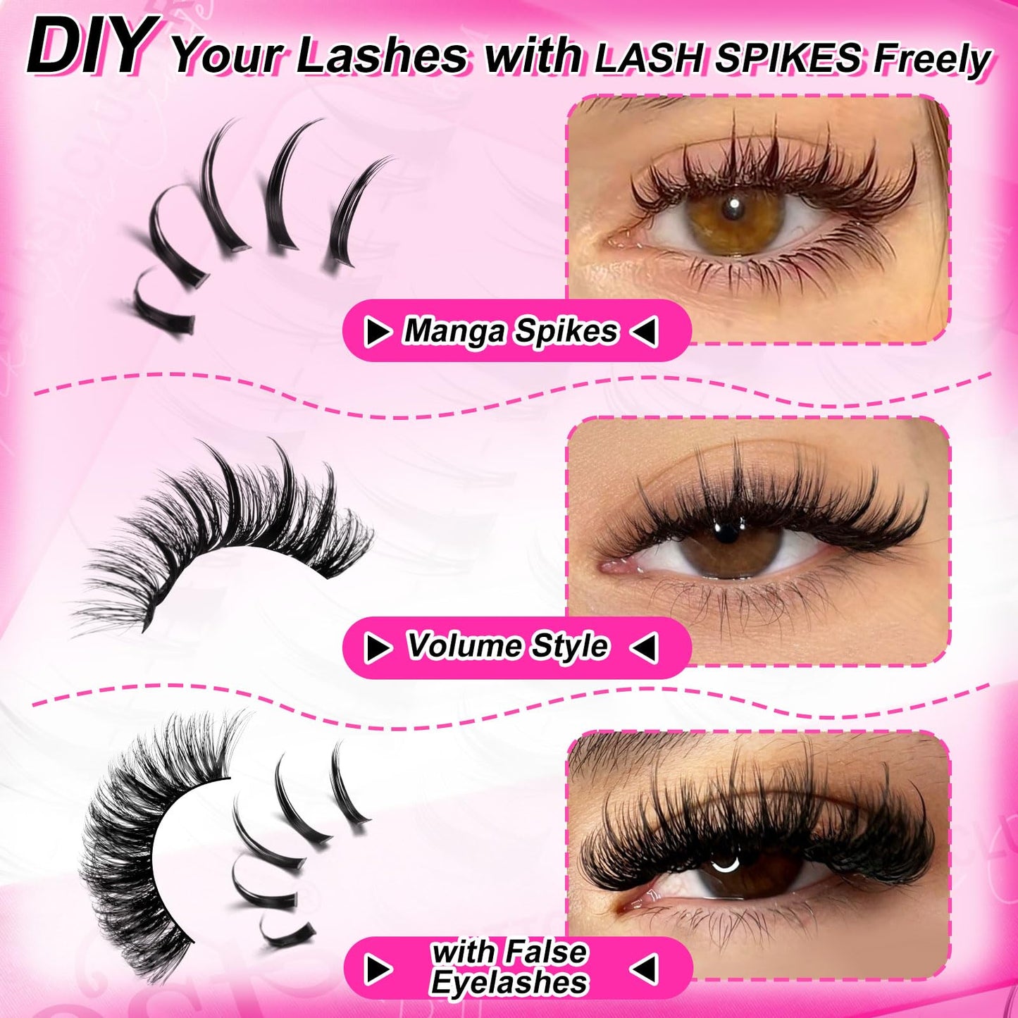Manga Lash Clusters Kit 80D Eyelash Clusters with DIY Spikes 13-19MM Spiky Volume Cluster Eyelash Extensions Wispy Individual Lash Extensions Kit Anime Lashes Cluster Bond & Seal Tweezer by MilyBest