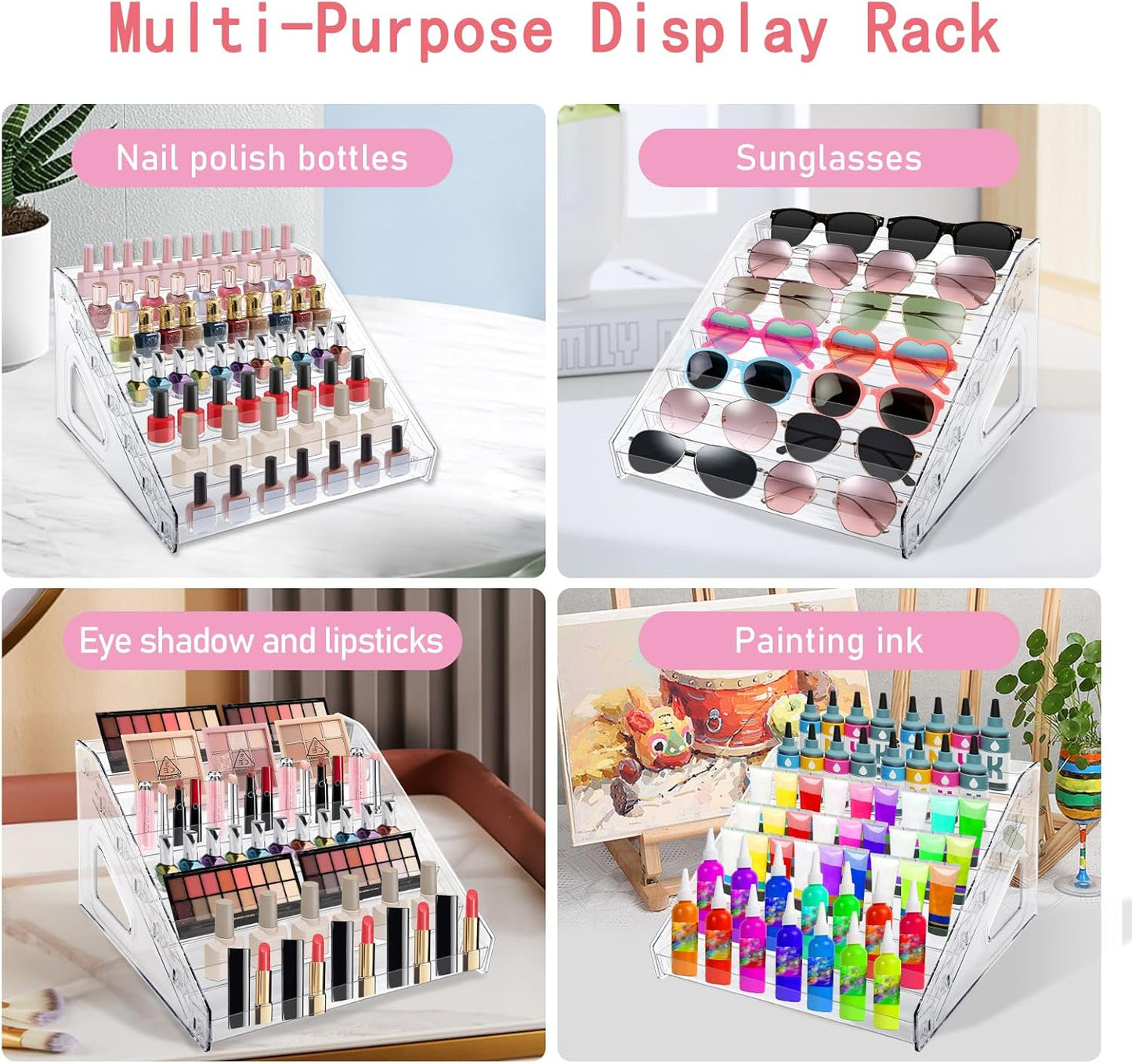 Nail Polish Organizer Rack - 7 Layers Clear Display Holder for Makeup, Sunglasses & Essential Oils | Versatile Storage Case