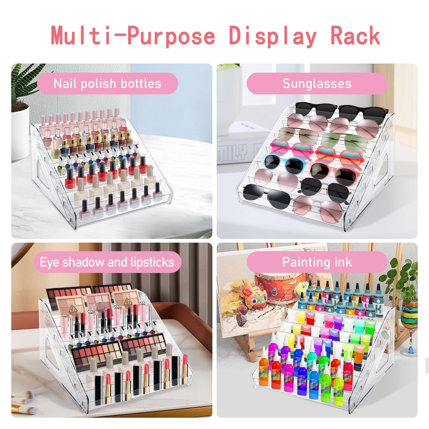 HIFILTURE 7 Layers Nail Polish Organizer Holder Rack, Clear Display Rack for Cosmetics Sunglasses Essential Oil, Stand Makeups Storage Case Eyeglasses Shelf Lipsticks Holder
