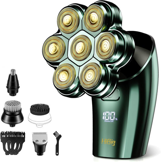 Electric Head Shaver for Bald Men - 7D Arc Magnetic Waterproof 5-in-1 Grooming Kit | Rechargeable Dark Green