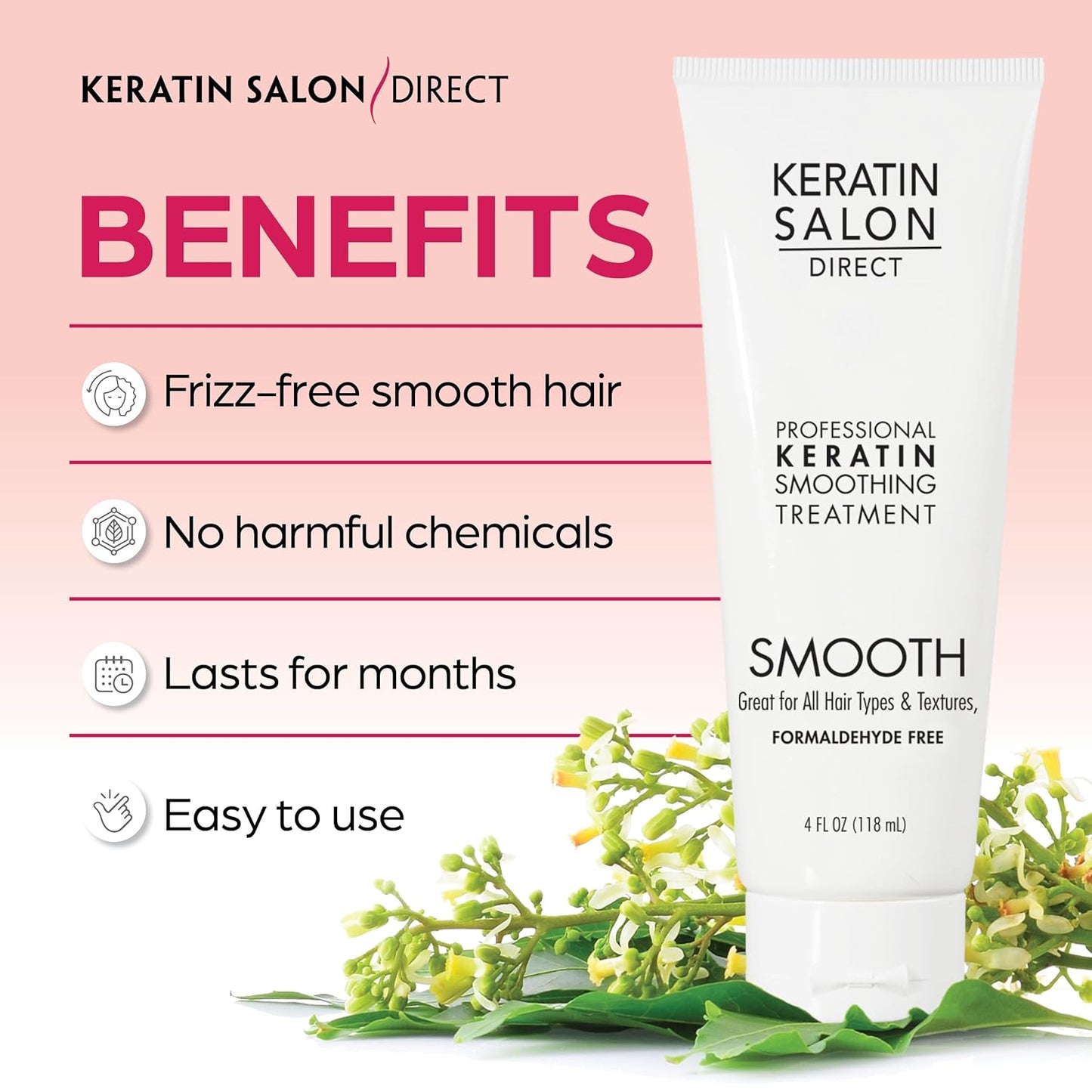 Keratin Hair Treatment - Frizz Control & Smoothing Cream | 4 oz, Formaldehyde Free for Curly & Damaged Hair