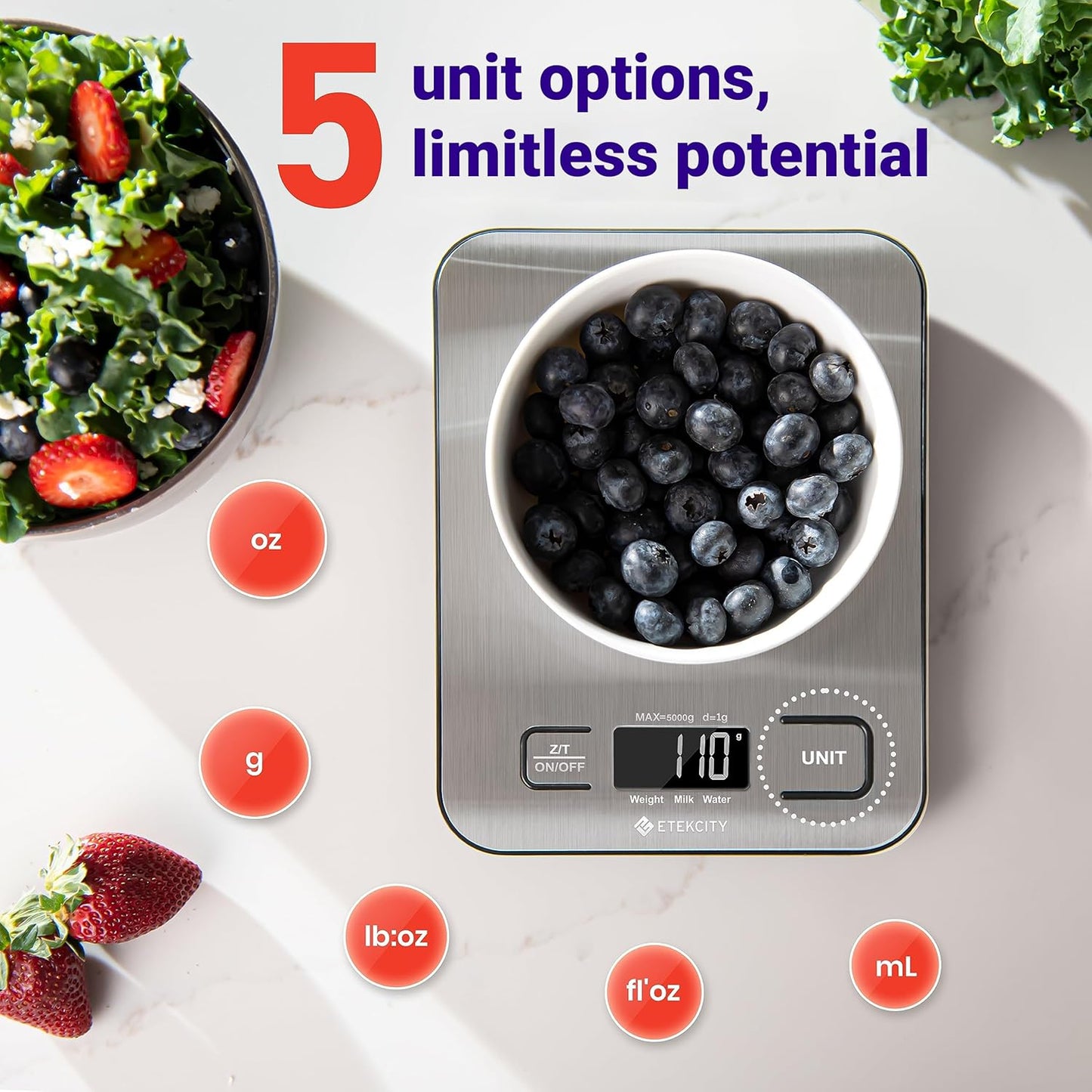 Digital Kitchen Scale - Accurate Grams & Ounces Measurement for Weight Loss, Baking & Meal Prep | Medium 304 Stainless Steel
