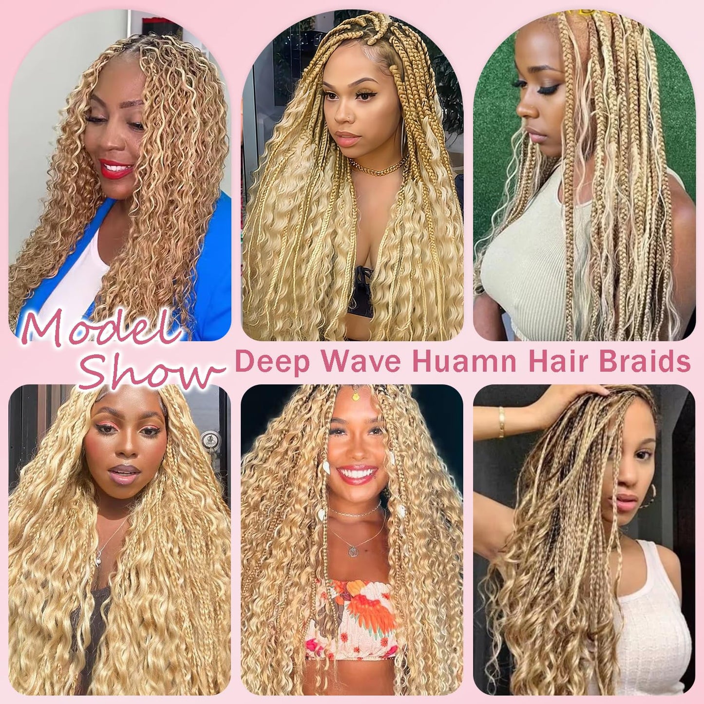 P27/613 Highlight Human Braiding Hair for Boho Braids 150g 3 Bundles 34 34 34 Inch Honey Blonde Deep Wave Bulk Hair P27613 Curly Human Hair Extensions for Braids Wet and Wavy Braid