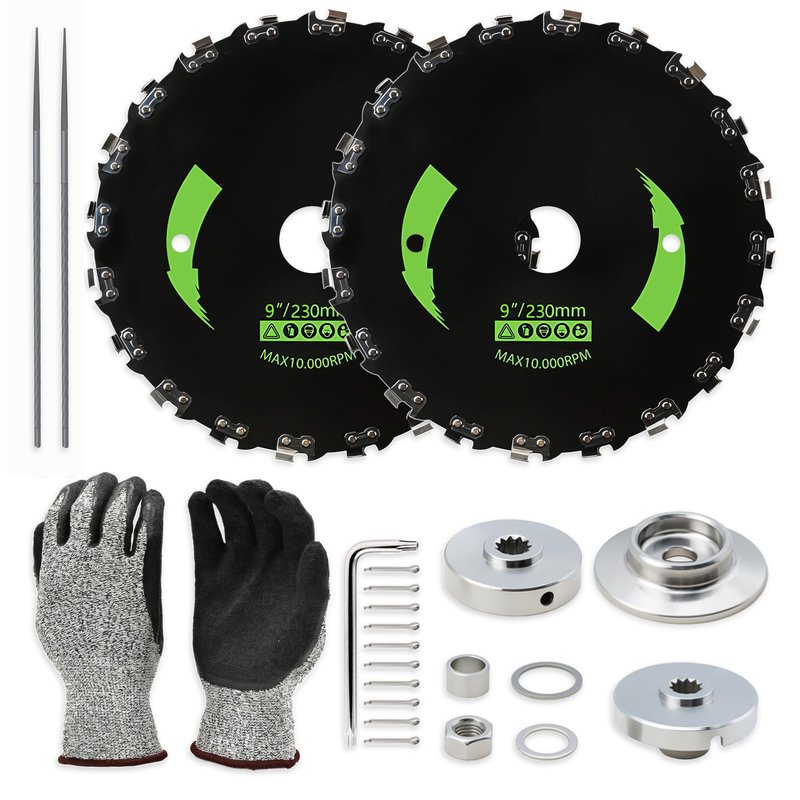 Brush Cutter Trimmer Conversion Kit with 9" x20T Carbon Steel Chainsaw Brush Cutter Blades, Includes, Files, Gloves, Compatible with Echo Models SRM-225, SRM-225i, SRM-266, SRM-280