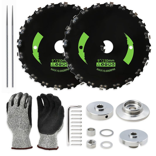 Brush Cutter Trimmer Conversion Kit with 9" x20T Carbon Steel Chainsaw Brush Cutter Blades, Includes, Files, Gloves, Compatible with Echo Models SRM-225, SRM-225i, SRM-266, SRM-280
