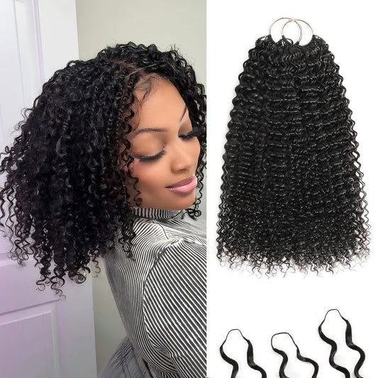 Feather Crochet Human Hair 12 Inch 120g Invisible Miracle Knots Crochet Hair for Black Women Jerry Curly Pre Separated Human Crochet Hair Extensions for Boho Braids Natural Black