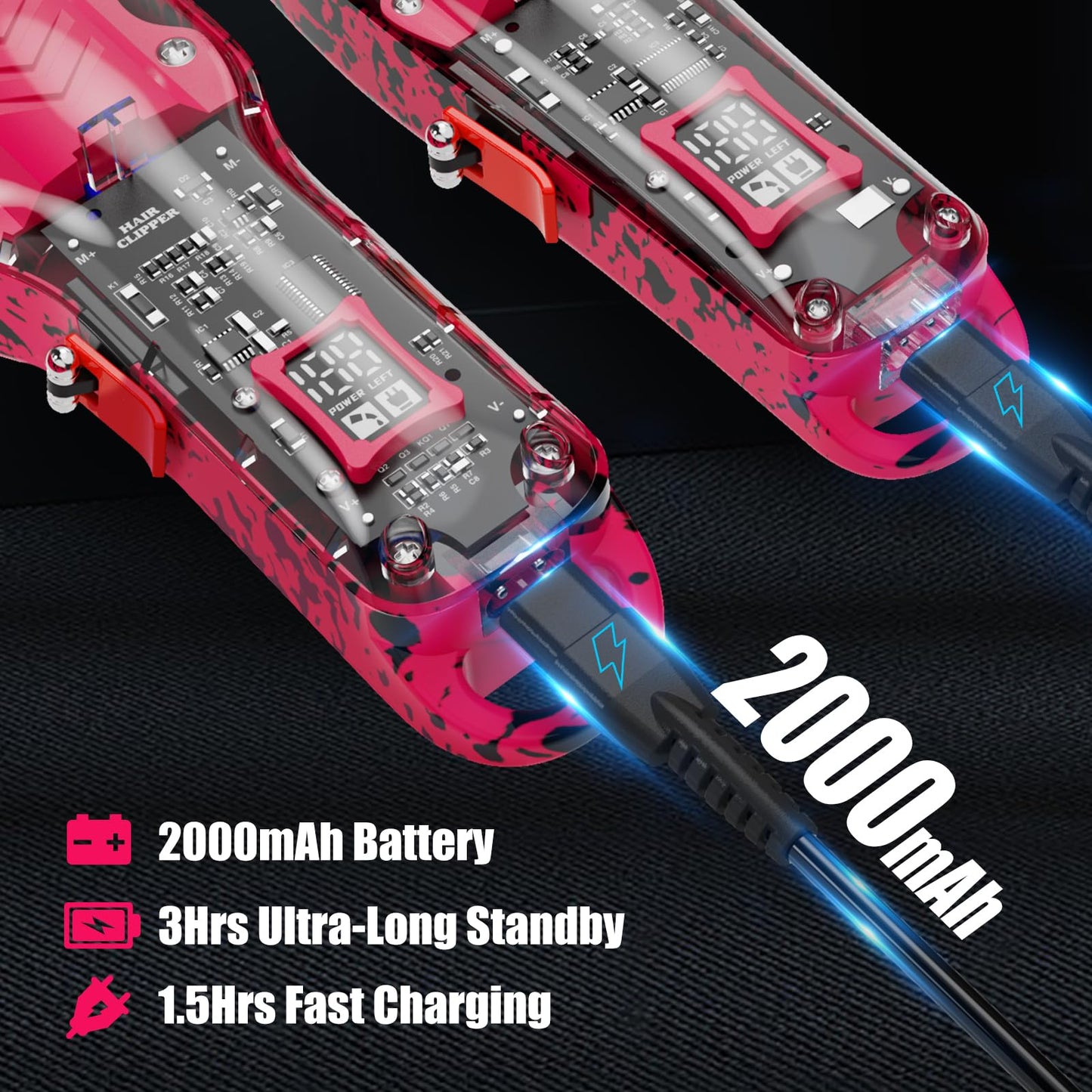 Tuanchuanrp Professional Hair Clippers for Woman, Cordless Barber kit for Hair Cutting & Grooming, Hair Clippers and Trimmer Set for Barber Haircut with LED Display, 8 Fade Taper Combs(Pink Set)