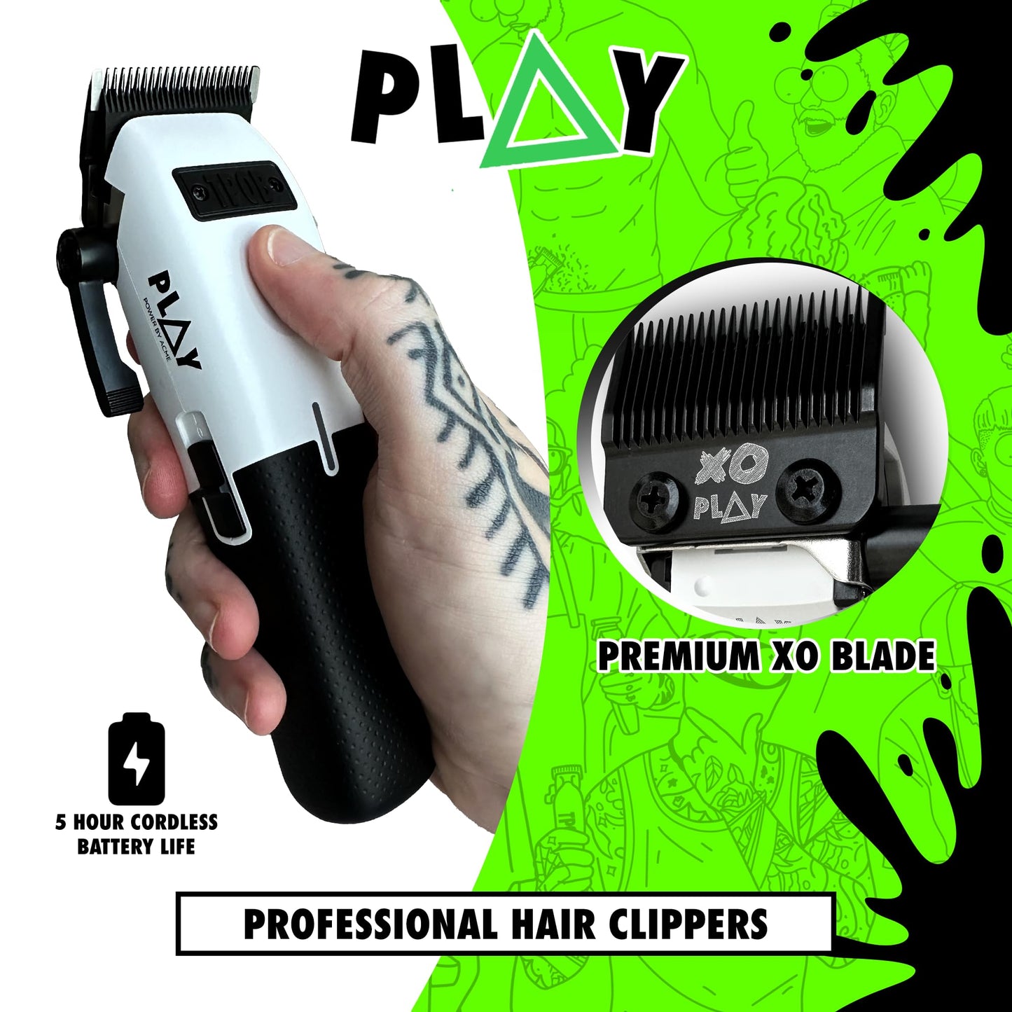 TPOB Play Barber Hair Clippers for Men 7500 RPM with Rubber Grips (White)