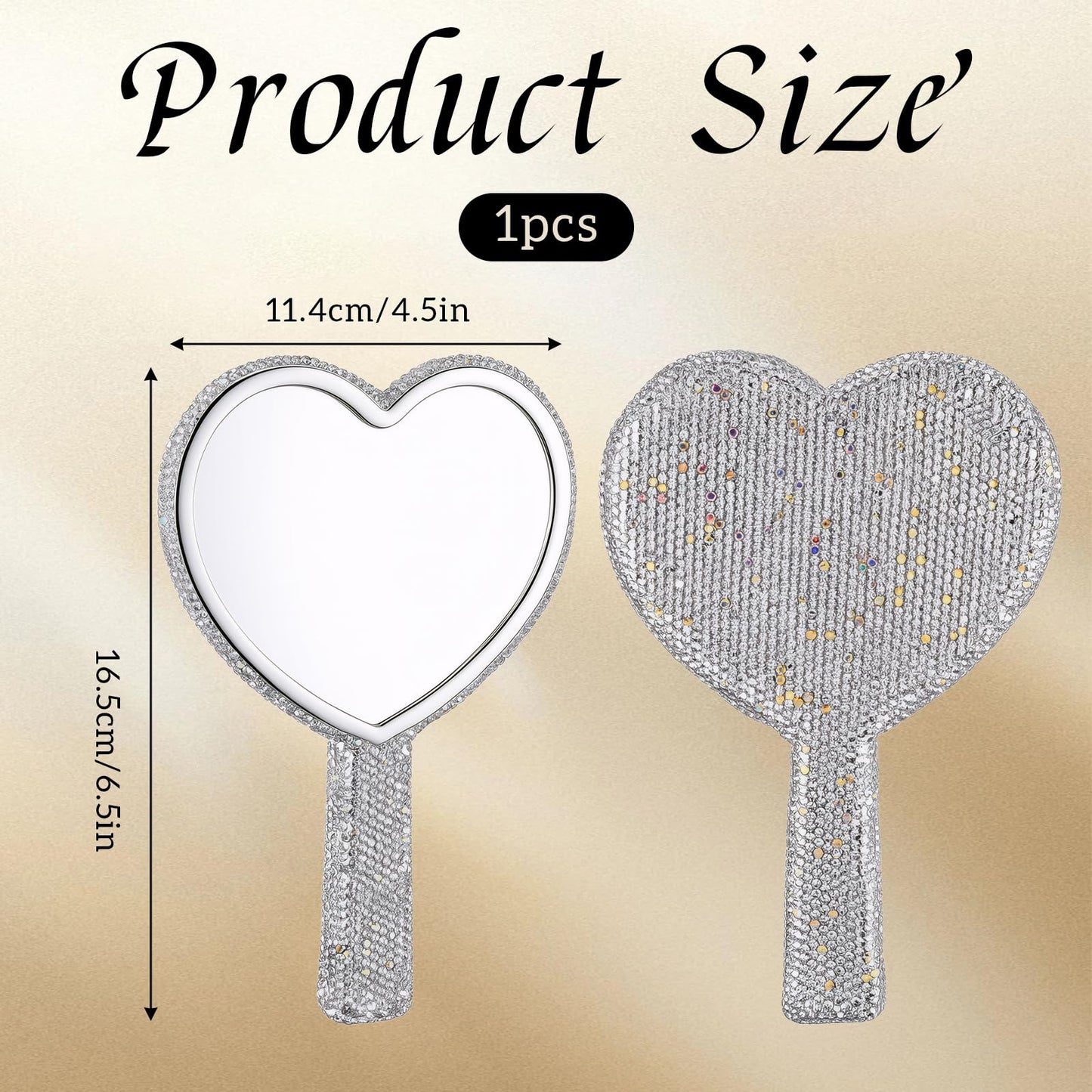 Exircy Large Rhinestone Handheld Mirror Heart Shaped Bling Glitter Cosmetic Hand Mirror with Handle Portable Hand Mirrors Sparkling Cute Hands Mirrors for Wedding Make up Women (Silver)
