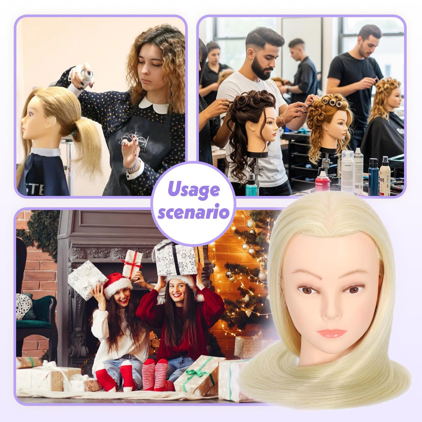 22" MQHIHI Mannequin Head Human Hair Cosmetology Manikin Doll Head with 80% Real Human Hair for Hairdresser Practice Cutting Braiding Hair Styling with Clamp Holder and Tools (Blond)