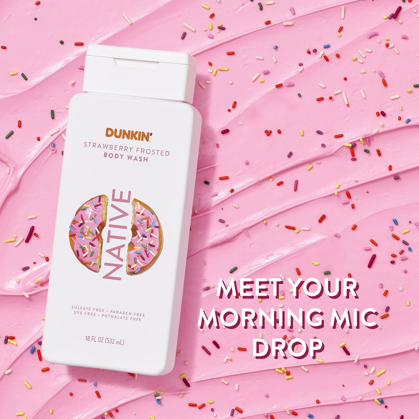Native Body Wash - Dunkin Strawberry Frosted | Naturally Derived Ingredients, Sulfate & Paraben Free | 18 oz