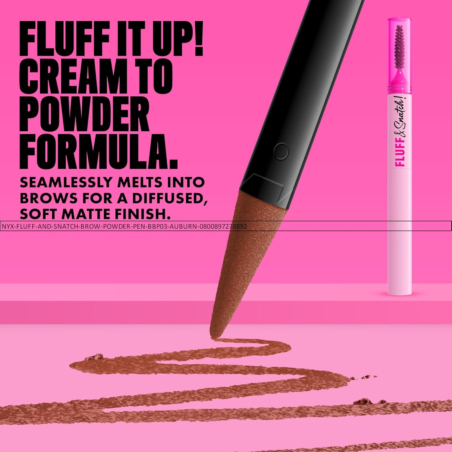 NYX Fluff & Snatch Brow Powder Pen - Cream to Powder Eyebrow Pen for Soft, Defined Brows | Smudge-Resistant, Auburn