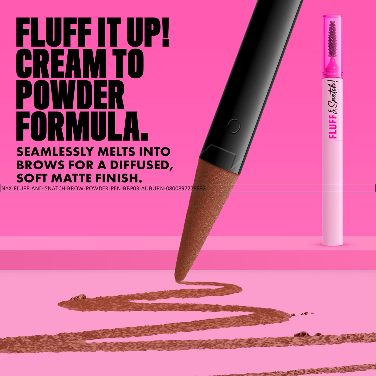NYX PROFESSIONAL MAKEUP Fluff & Snatch Brow Powder Pen, Cream To Powder Eyebrow Pen For Soft, Defined Brows, Smudge and Transfer-Resistant Formula - Auburn