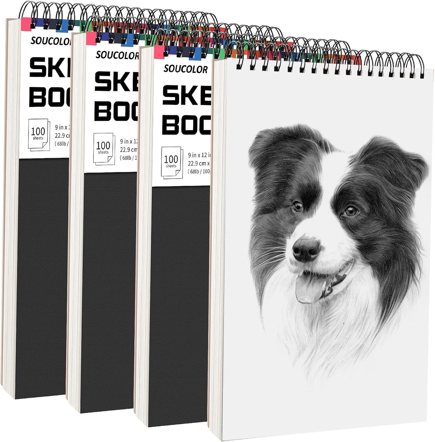 Soucolor Sketch Book - 9" x 12" Top Spiral Bound, 100 Sheets Acid-Free Drawing Paper | Ideal for Kids, Adults & Artists