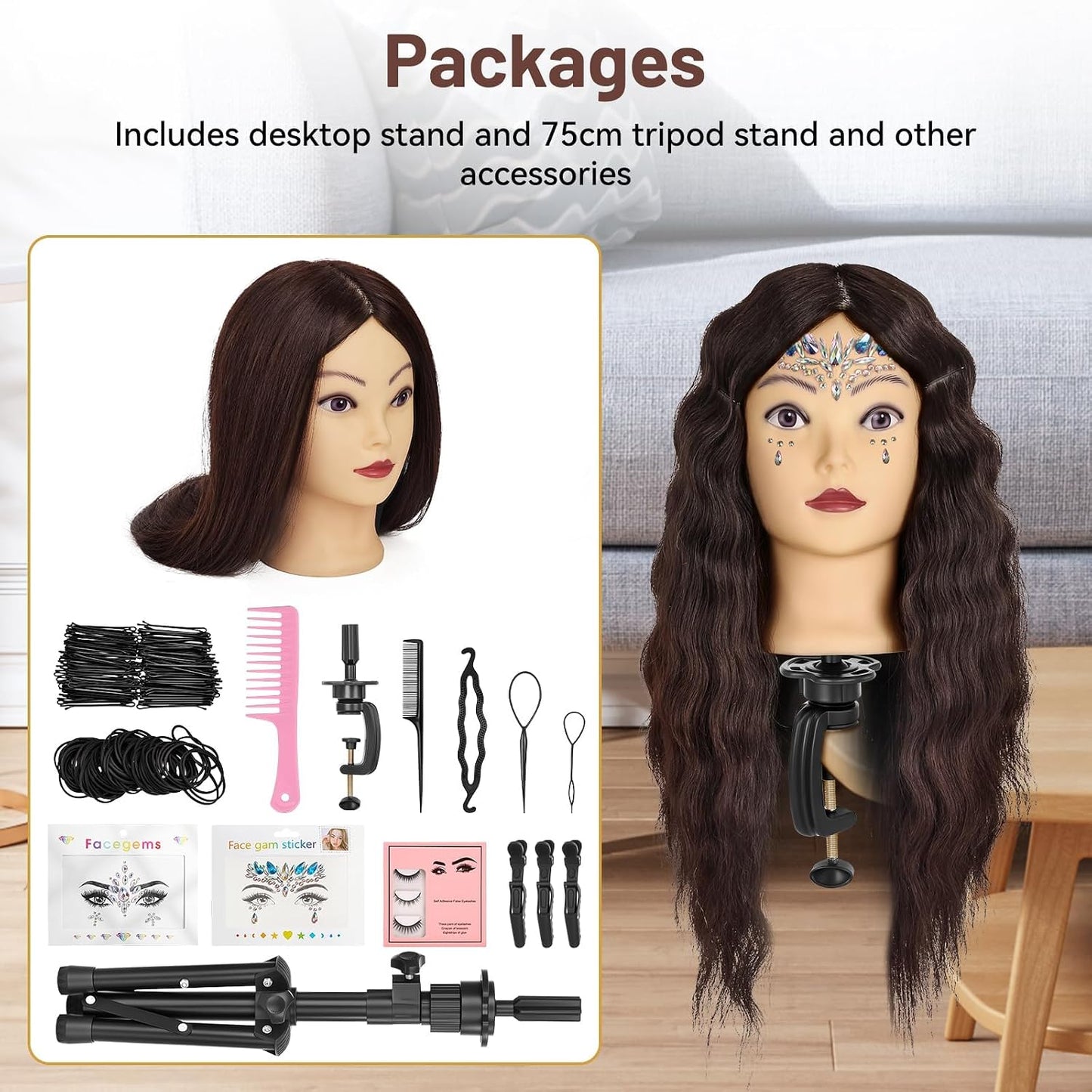 Mannequin Head - 23 Inch Human Hair Styling Doll | Cosmetology Practice & Training Head with Tripod Stand