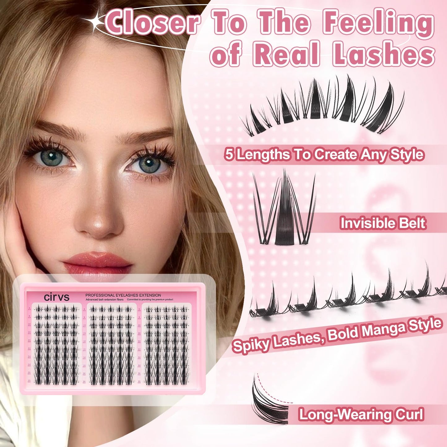 Anime Lash Clusters Kit - Beginner-Friendly Spiky Lashes for Natural Look | 8-16mm with Bond & Tweezers