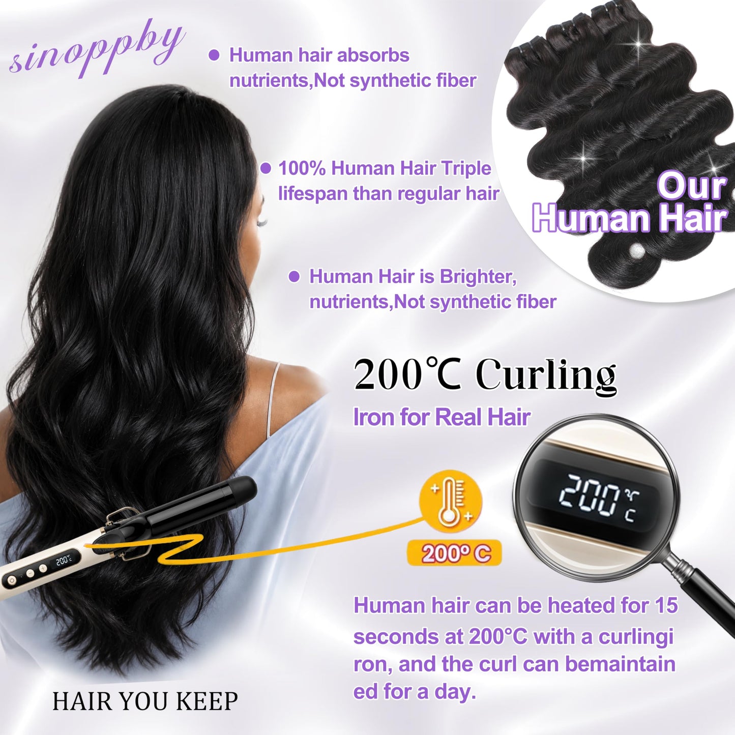 16A Body Wave Bundles Human Hair, 20 22 24 Inch 3Pcs Raw Bundles Human Hair Extensions, Direction Cuticles, Unprocessed Virgin Real Human Hair, Retains Silky Soft and Thick 3X Longer Lifespan,Reusable