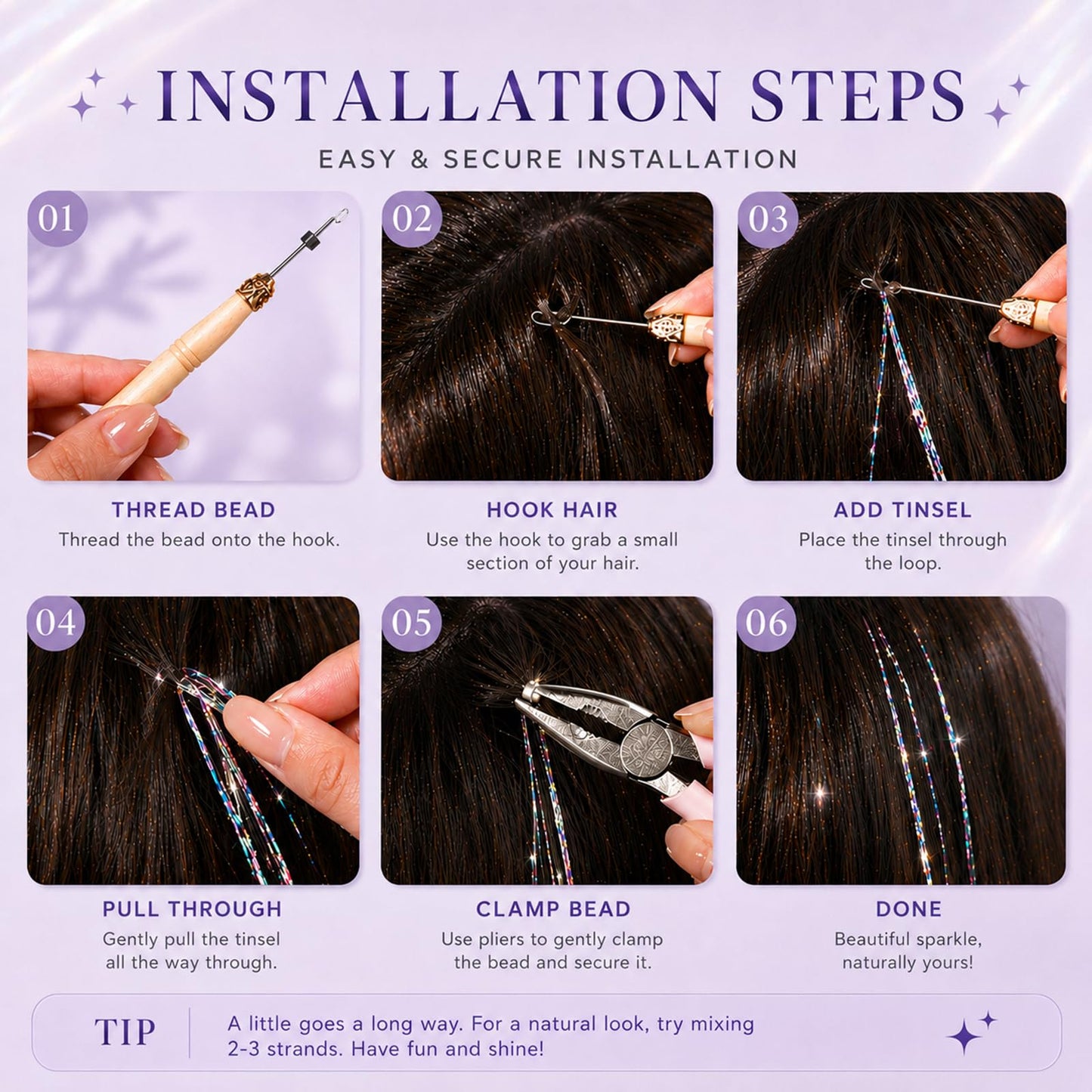 Hair Tinsel 24 Colors Glitter Tinsel Hair Extensions for Women Girls