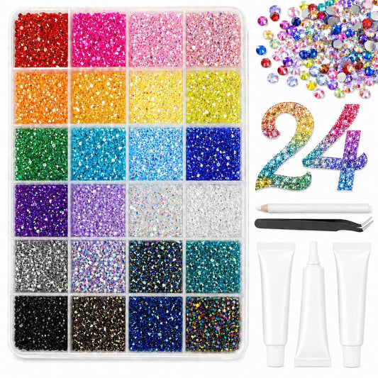 32000Pcs 24 Colors Jelly Rhinestones for Bedazzling,Mix Colors Bedazzling Kit with Rhinestones,3MM SS10 Colorful Resin Flatback Gems with Nail Glues for Crafting, Nail Art, Shoes, Books