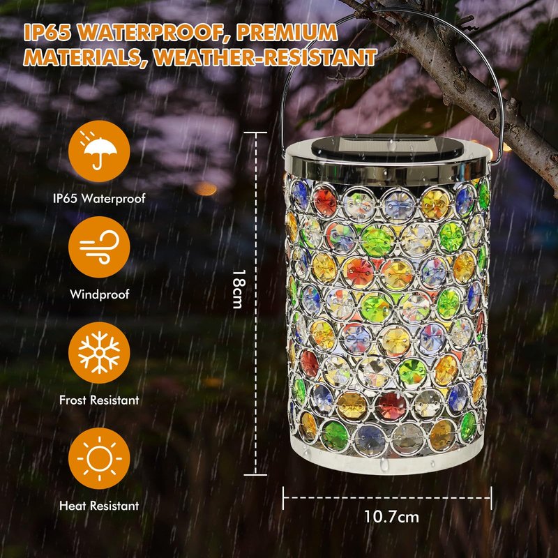 Gifts for Women, Solar Lanterns Outdoor – Mosaic Crystal & Hummingbird Hanging Solar, IP65 Waterproof Solar Powered Decor for Patio, Garden, Backyard, Pathway, Birthday Gifts