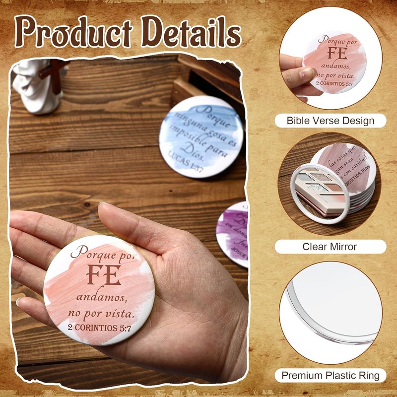 Spanish Christian Compact Mirrors - 60 Pcs Inspirational Bible Verse Pocket Mirrors | Mini Purse Makeup Gifts for Women