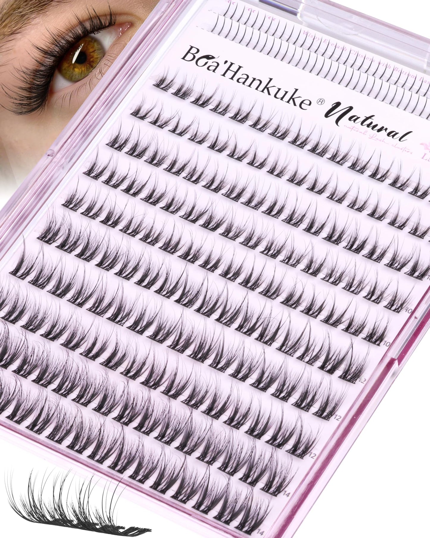 Natural Short Lash Clusters with Bottom Lash Clusters 8-14MM Wispy Eyelash Clusters C Curl Cluster Eyelash Extensions DIY Cluster Lashes for Clean Girl Daily Wear Individual Lashes with Thin Lash Band