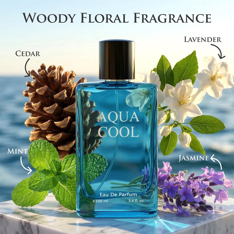 URBAN COLLECTION Aqua Cool Cologne for Men, Fresh Aquatic Ocean Scent Eau de Toilette, Long Lasting Fragrance with Mint Lavender Sandalwood, Body Spray 3.4 oz / 100ml