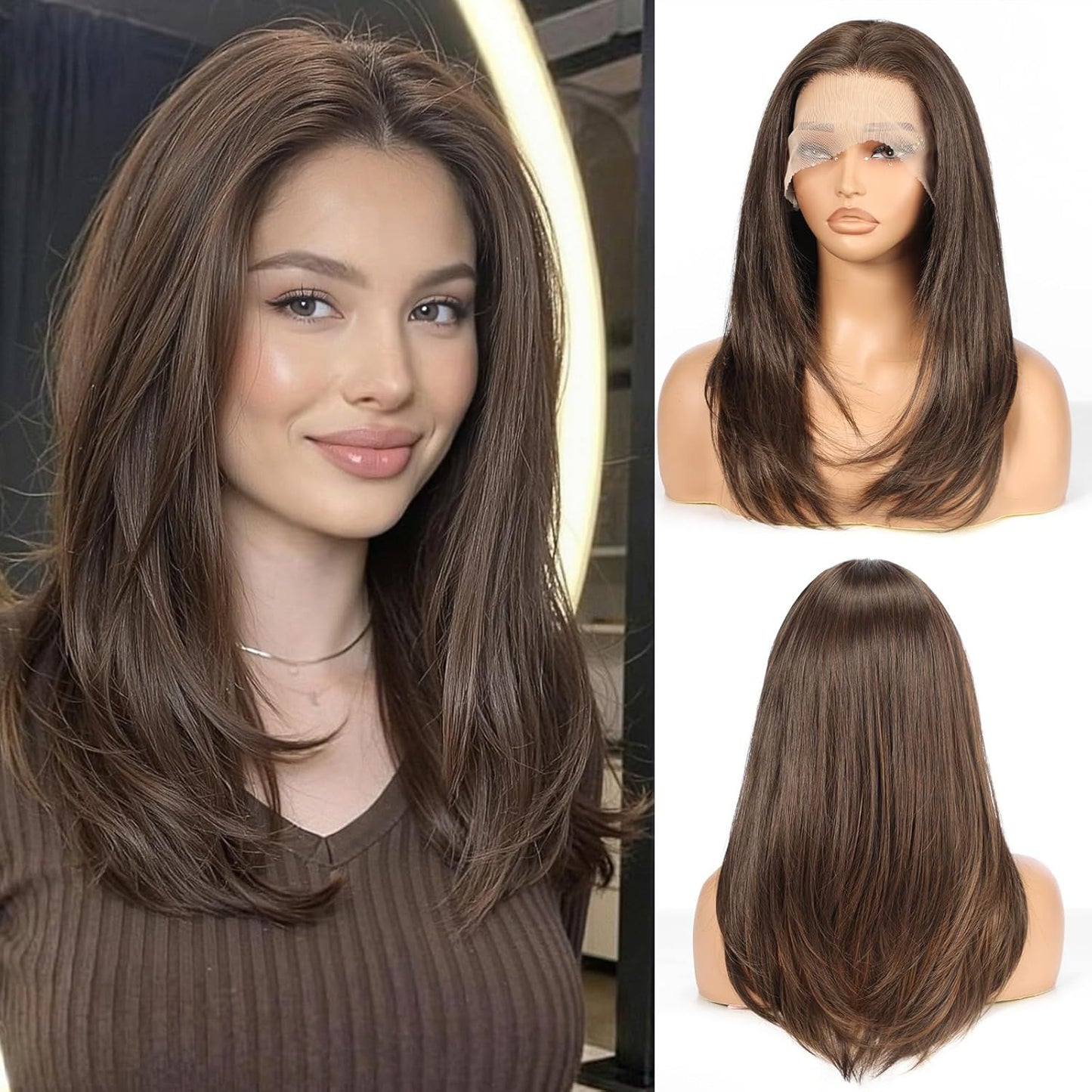 Ash Blonde Synthetic Lace Front Wig for Women - 13x4 Long Layered Hair, Natural Glueless Hairline, 20 Inch