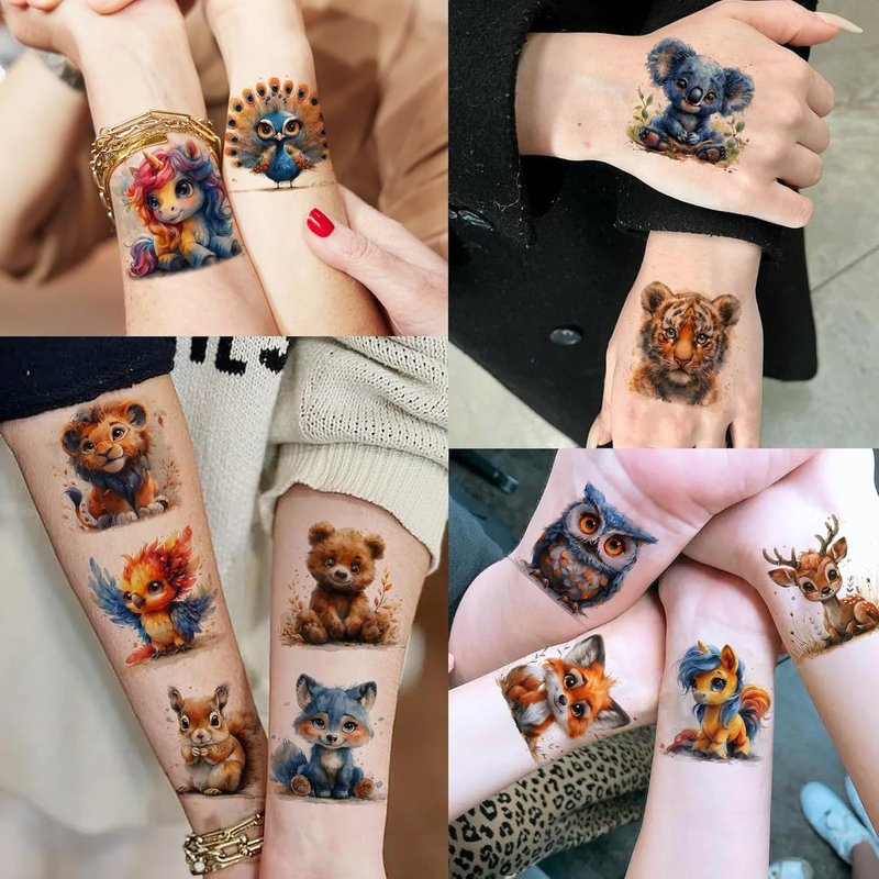 132 PCS 3D Cartoon Animal Temporary Tattoos for Kids - Fun Birthday Party Favors | Mixed Cute Designs