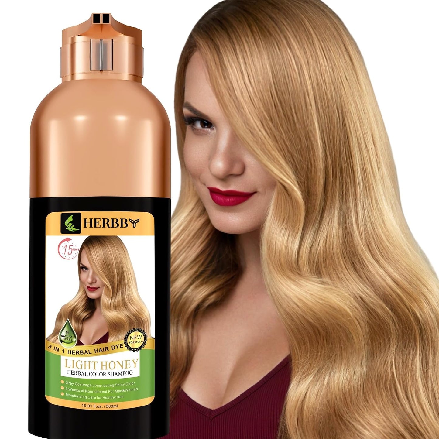 Hair Color Shampoo for Gray Coverage | 9 Herbal Extracts, Long-Lasting Shine - 500ml Tiger Brown